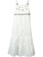 Giamba Embellished Lace Dress, Women's, Size: 42, White, Cotton/polyamide/viscose/spandex/elastane