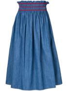 Miu Miu Shirred Denim Midi Skirt - Blue