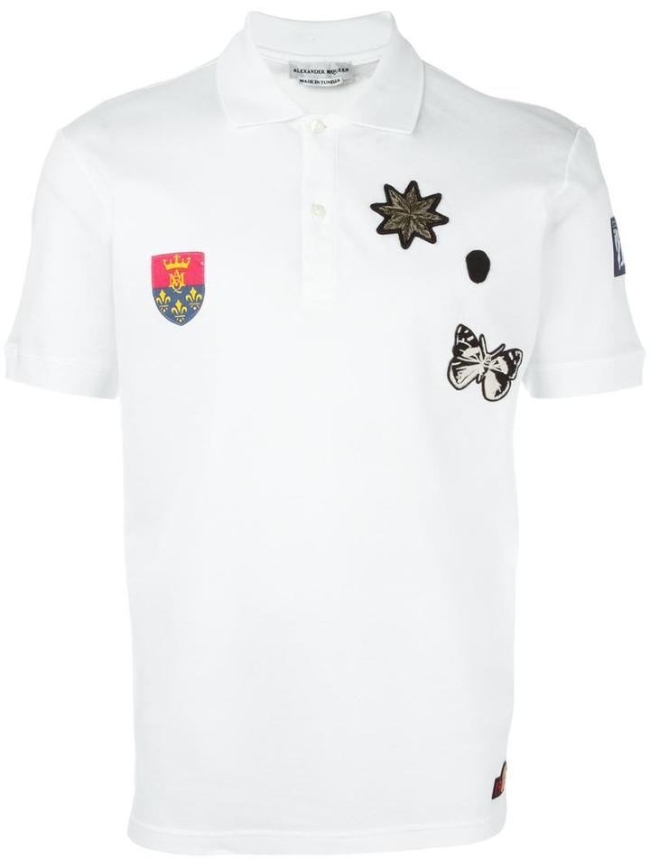 Alexander Mcqueen Badge Appliqué Polo Shirt, Men's, Size: Medium, White, Cotton/polyester