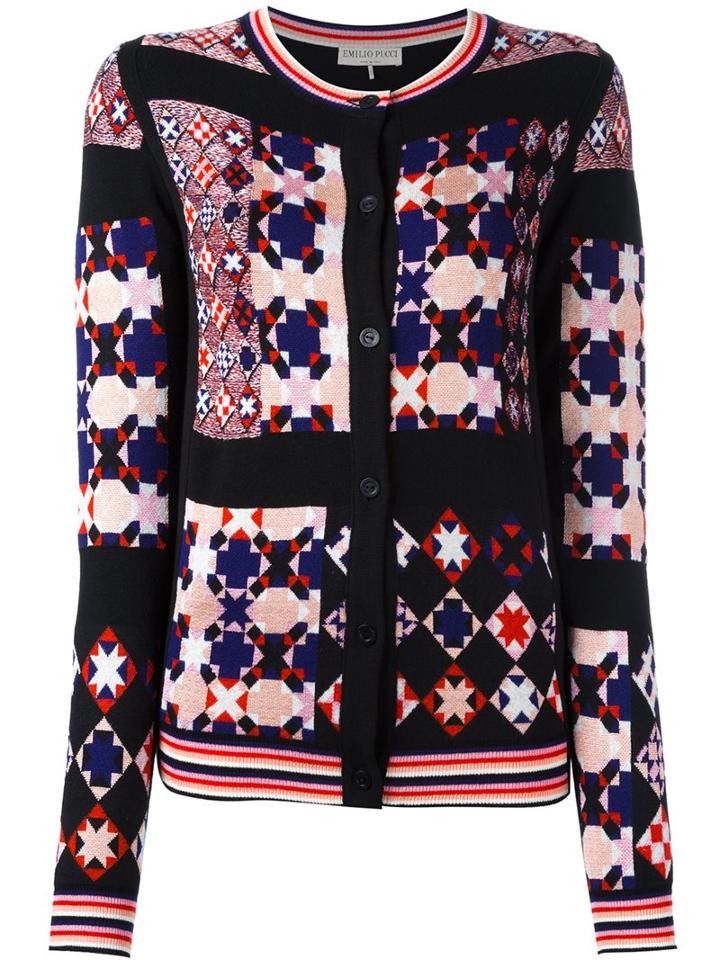 Emilio Pucci Mosaic Pattern Cardigan, Women's, Size: Large, Black, Acrylic/polyamide/viscose/merino