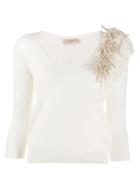 Twin-set Fringe Detail V-neck Jumper - White