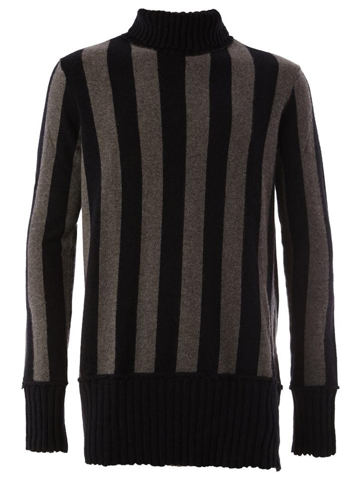 Ziggy Chen Striped High Neck Jumper, Men's, Size: 48, Black, Cashmere