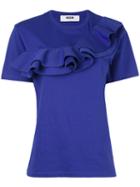 Msgm - Ruffled T-shirt - Women - Cotton - S, Blue, Cotton