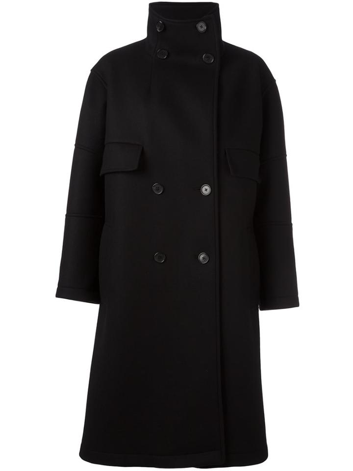 Jil Sander Double Breasted Coat, Women's, Size: 32, Black, Silk/polyamide/polyester/wool