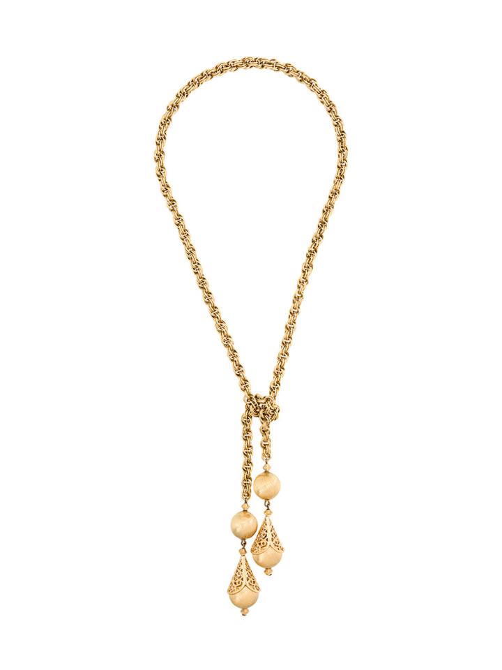 Monet Vintage 1970s Vintage Monet Filigree Lariat Necklace - Metallic