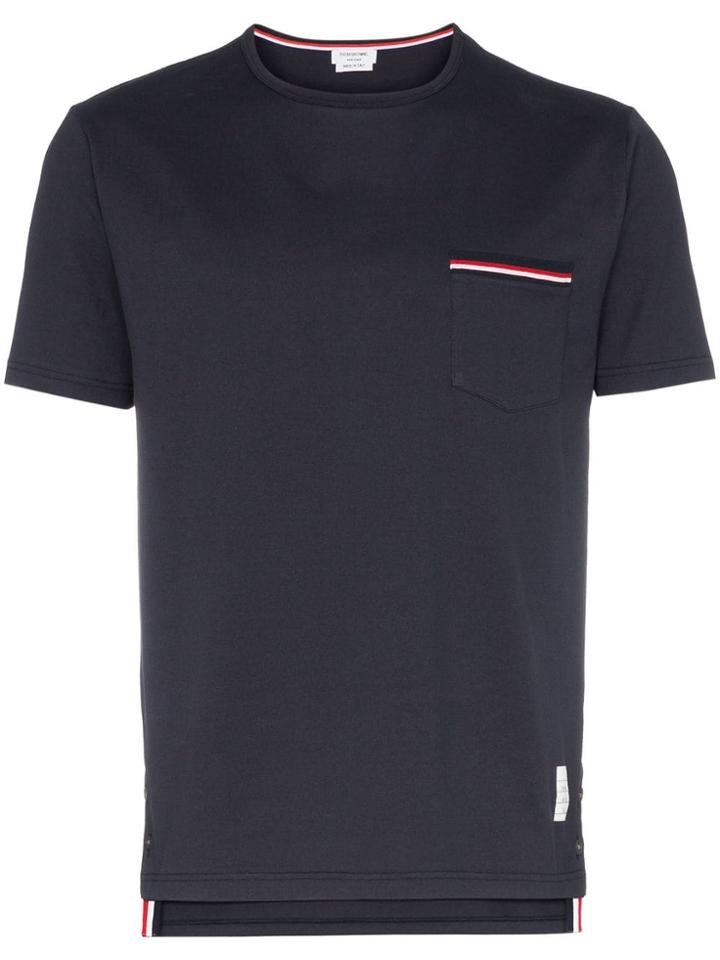 Thom Browne Short Sleeve Chest Pocket Cotton T-shirt - Blue