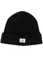 Cp Company Logo Knit Beanie Hat - Black