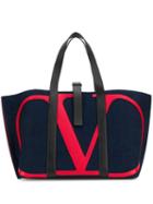 Valentino Valentino Garavani V Logo Denim Tote - Blue