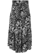 Saint Laurent Leopard Print Tiered Skirt, Women's, Size: 42, Black, Silk/viscose