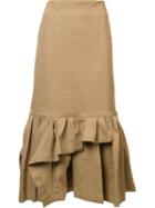 Lanvin Ruched Detail Pencil Skirt, Women's, Size: 42, Nude/neutrals, Cotton/linen/flax/viscose