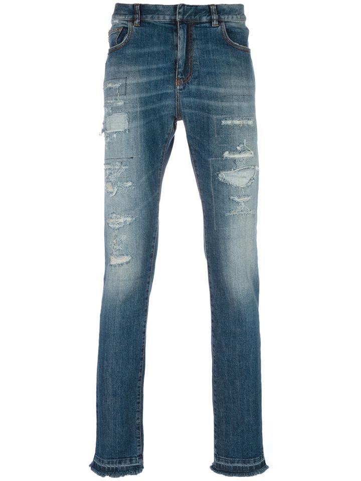 Faith Connexion Distressed Slim-fit Jeans, Men's, Size: 34, Blue, Cotton/spandex/elastane