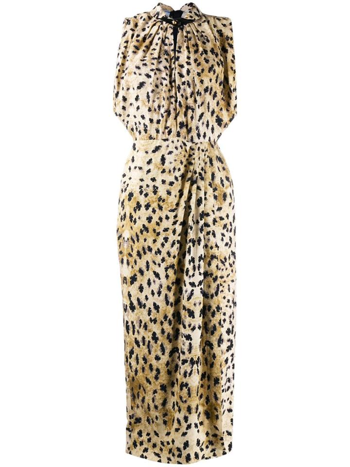 Prada Animal Print Gathered Waist Dress - Neutrals
