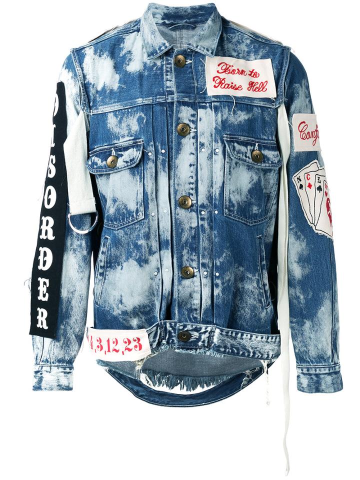 Maison Mihara Yasuhiro Patch-detail Distressed Denim Jacket, Men's, Size: 44, Blue, Cotton