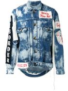 Maison Mihara Yasuhiro Patch-detail Distressed Denim Jacket, Men's, Size: 44, Blue, Cotton