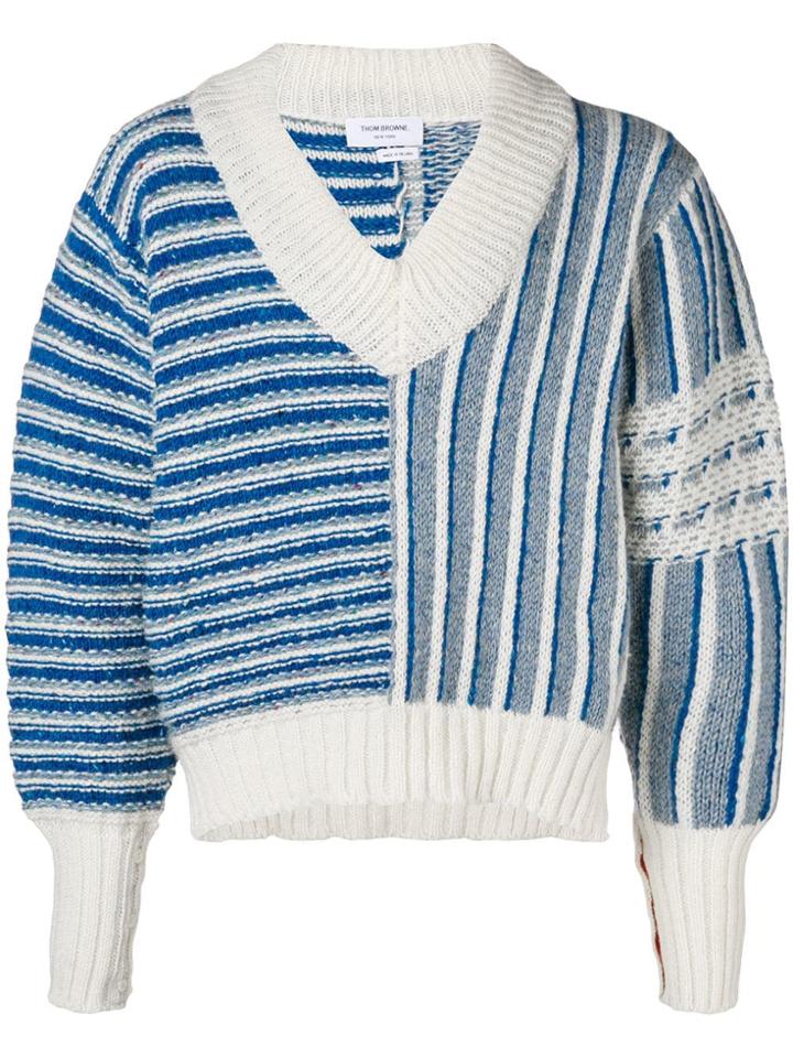 Thom Browne Fun-mix Intarsia Stripe Boxy Pullover - Blue