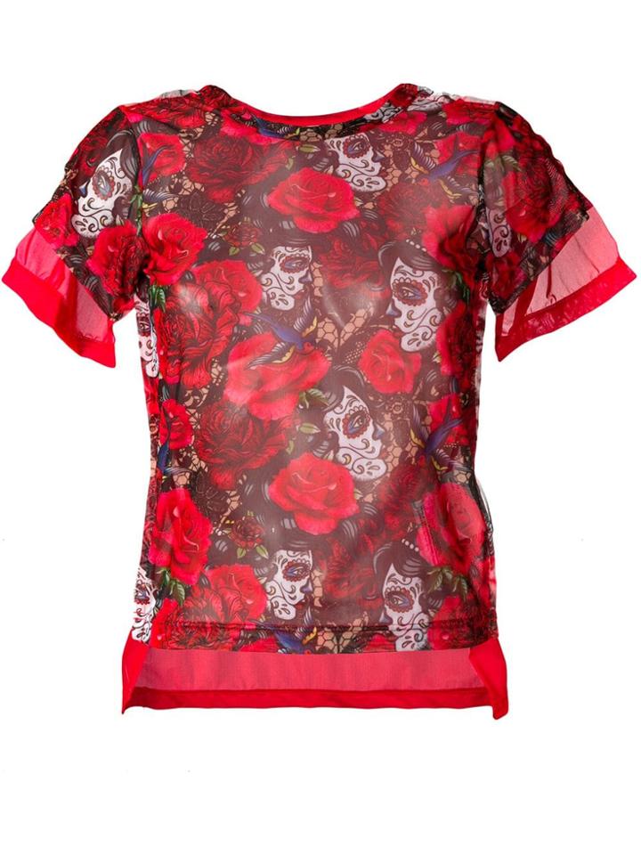 Comme Des Garçons Rose Print T-shirt - Red