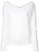Estnation - Broad V-neck Sweatshirt - Women - Nylon/polyurethane/rayon - 38, White, Nylon/polyurethane/rayon