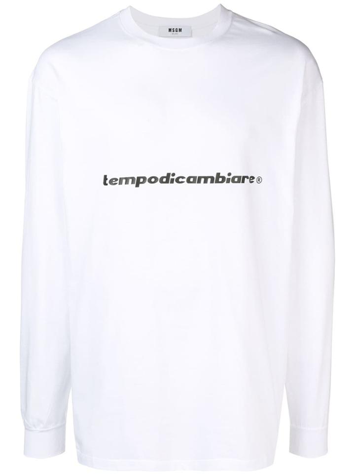 Msgm Slogan Print Long Sleeved Top - White