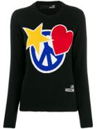 Love Moschino Intarsia Knit Crewneck Sweater - Black
