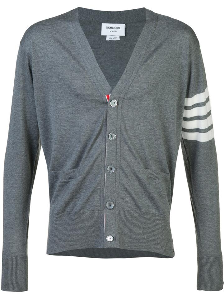 Thom Browne V-neck Cardigan With 4-bar Stripe In Medium Grey Merino