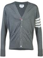Thom Browne V-neck Cardigan With 4-bar Stripe In Medium Grey Merino