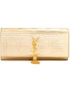 Saint Laurent 'classic Monogram' Clutch, Women's, Grey, Calf Leather/metal (other)