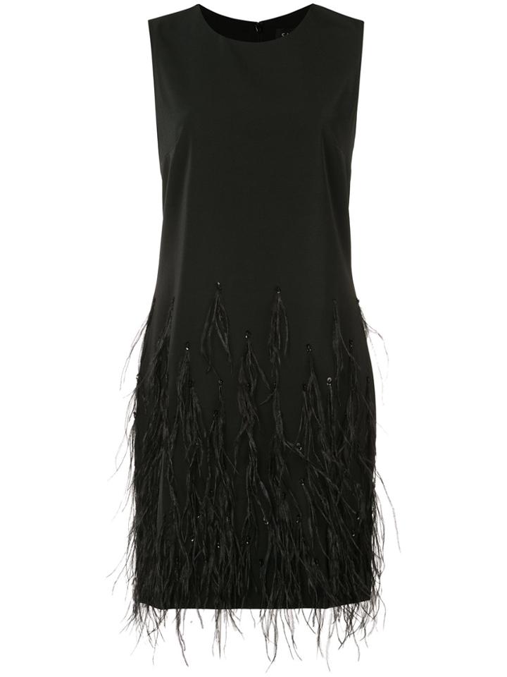 Saloni Feather Detail Short Dress - Black