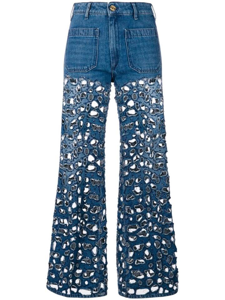 The Seafarer Laser Cut Flared Jeans - Blue