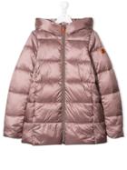 Save The Duck Kids Padded Logo Hooded Coat - Pink
