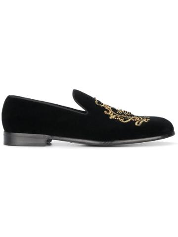 Dolce & Gabbana Embroidered Velvet Loafers - Black