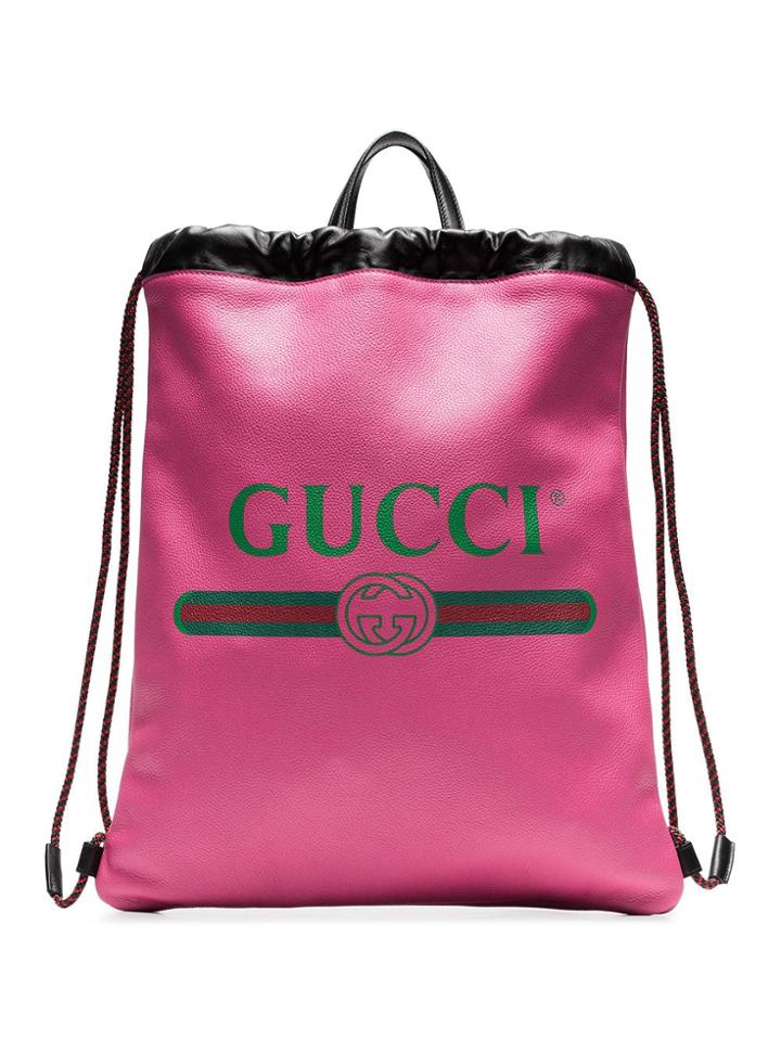 Gucci Pink Logo Print Leather Backpack