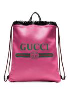 Gucci Pink Logo Print Leather Backpack