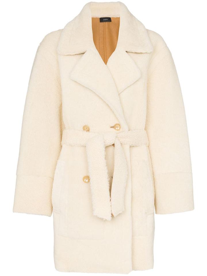 Joseph Jimmy Belted Double-breasted Shearling Coat - White