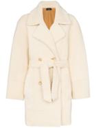 Joseph Jimmy Belted Double-breasted Shearling Coat - White
