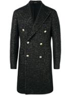 Tagliatore Tweed Double Breasted Coat, Men's, Size: 48, Black, Linen/flax/polyamide/cupro/virgin Wool