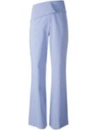 Erika Cavallini Pinstriped Folded Waist Flared Trousers
