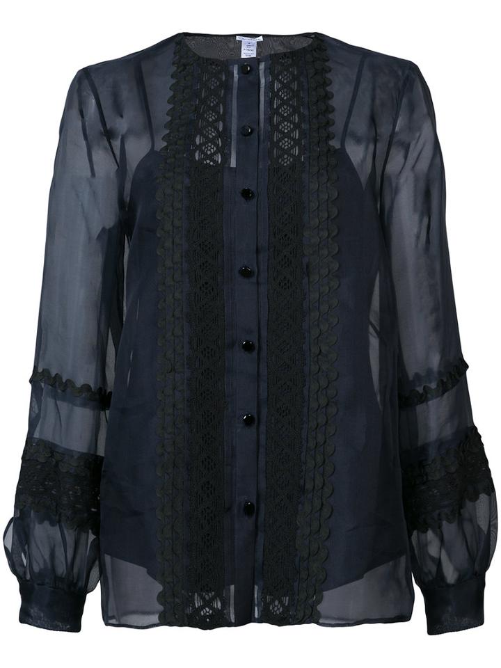 Button Up Top - Women - Silk - 8, Black, Silk, Oscar De La Renta