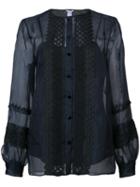 Button Up Top - Women - Silk - 8, Black, Silk, Oscar De La Renta