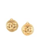 Chanel Pre-owned Textured Cc Button Earrings - Gold