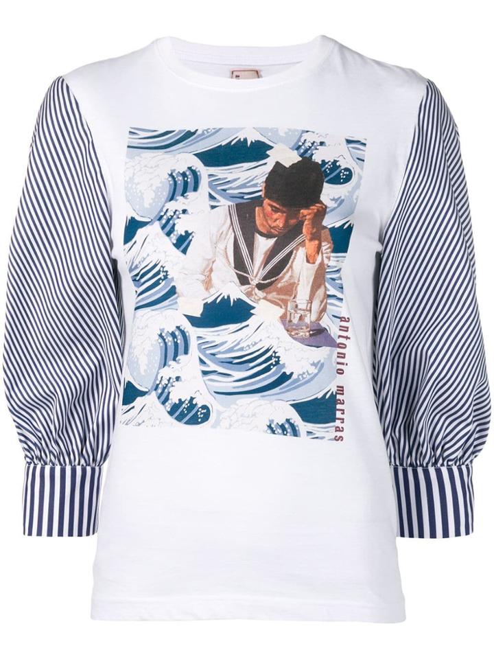 Antonio Marras Sailor Print Stripe Sleeve Top - White
