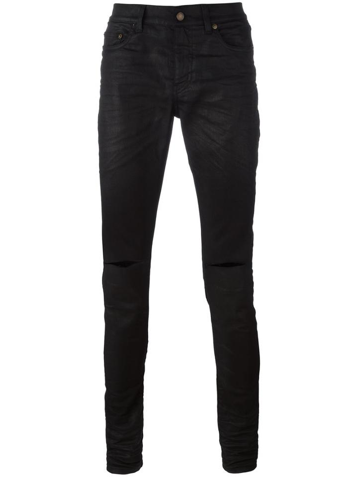 Saint Laurent Distressed Jeans, Men's, Size: 33, Black, Cotton/spandex/elastane