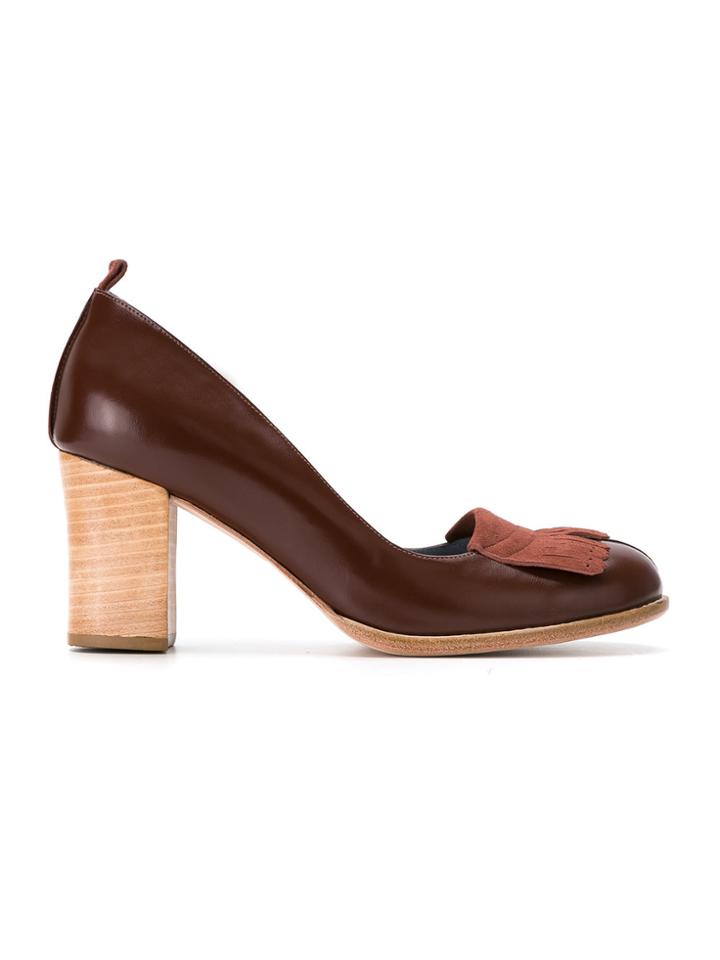 Sarah Chofakian Fringed Pumps - Brown