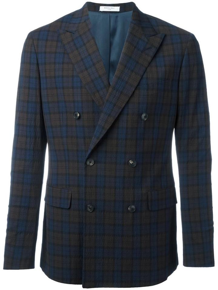Boglioli Double Breasted Blazer, Men's, Size: 52, Blue, Cotton/spandex/elastane/acetate/cupro