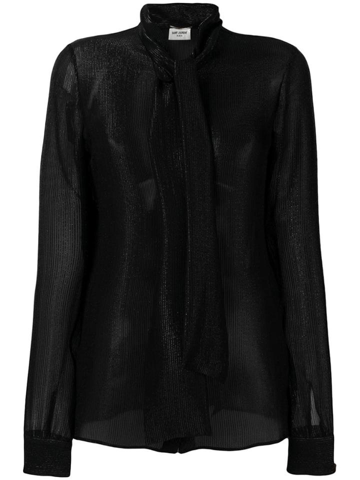 Saint Laurent Sheer Pussy Bow Blouse - Black