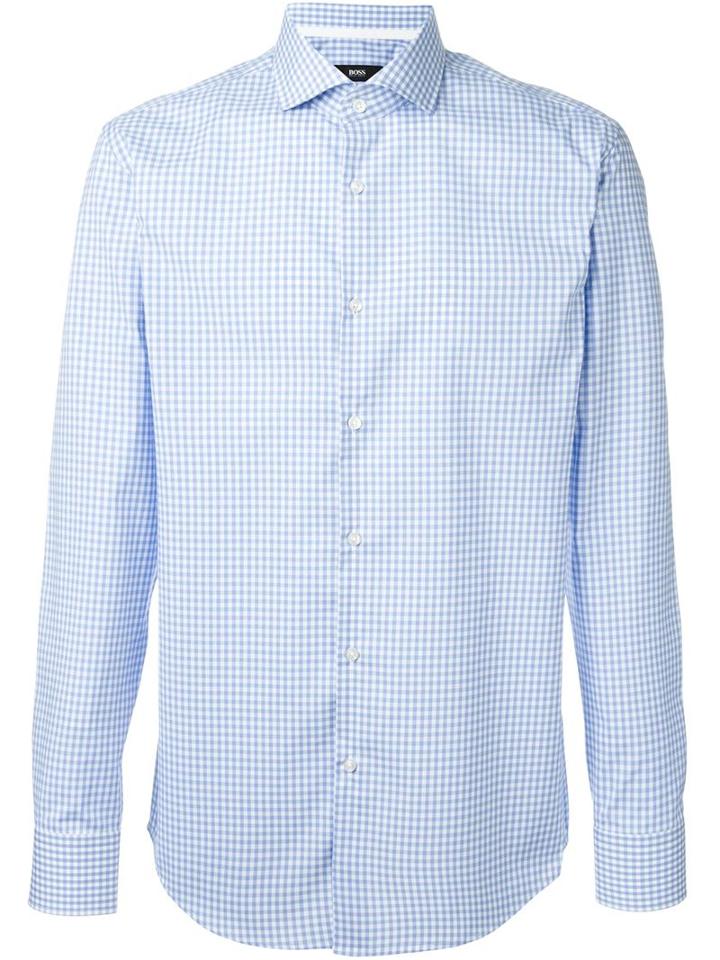 Boss Hugo Boss Gingham Shirt, Men's, Size: 40, Blue, Cotton