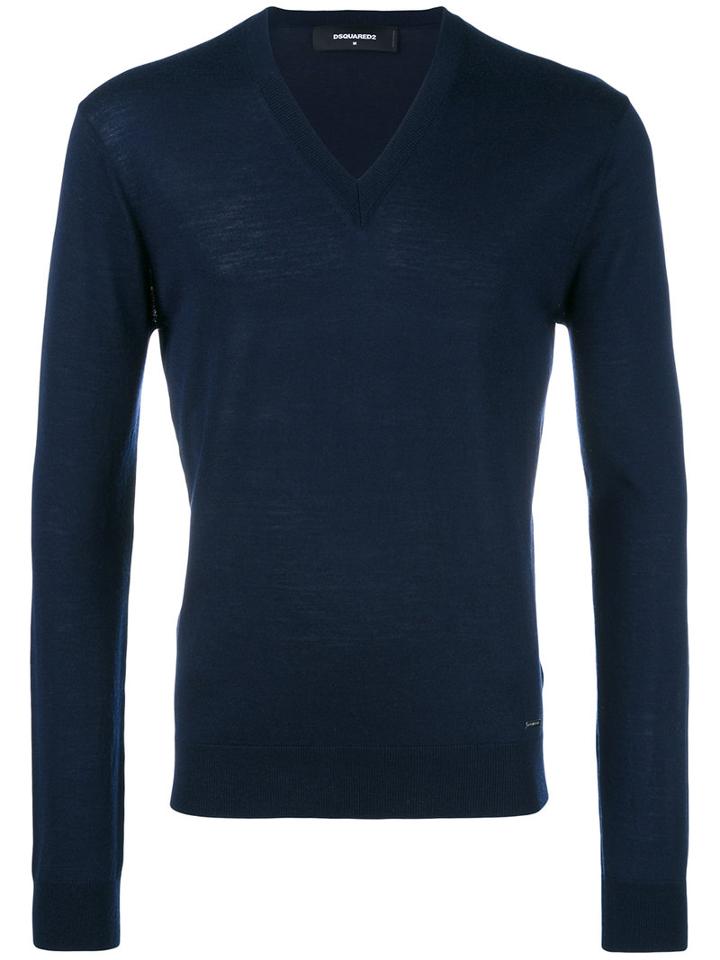 Dsquared2 V-neck Jumper, Size: Large, Blue, Wool