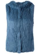 Yves Salomon Hooded Fur Vest, Women's, Size: 38, Blue, Rabbit Fur