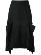 Y's - Curved Hemline Pocket Skirt - Women - Cotton/cupro/linen/flax - 1, Black, Cotton/cupro/linen/flax