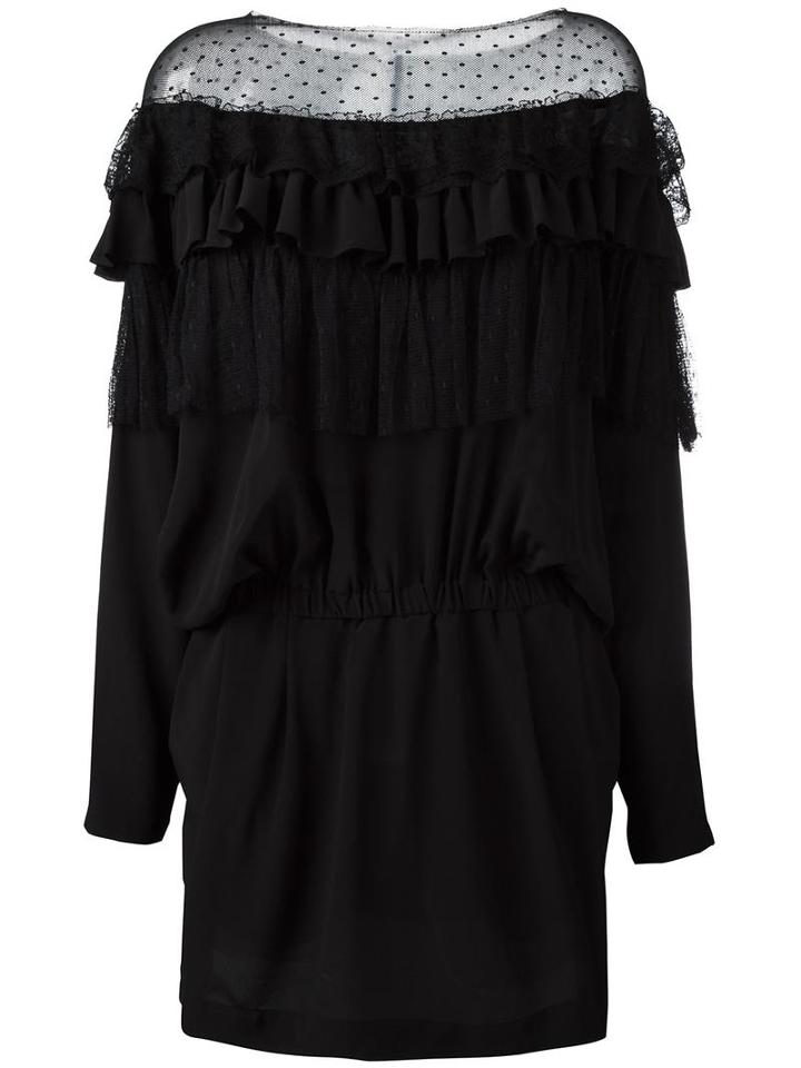 Faith Connexion Sheer Panel Ruffled Dress, Women's, Size: 36, Black, Silk/viscose/polyamide