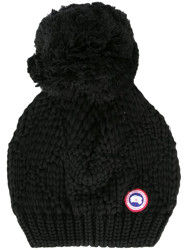 Canada Goose Pompom Cable Knit Beanie Hat, Women's, Black, Merino
